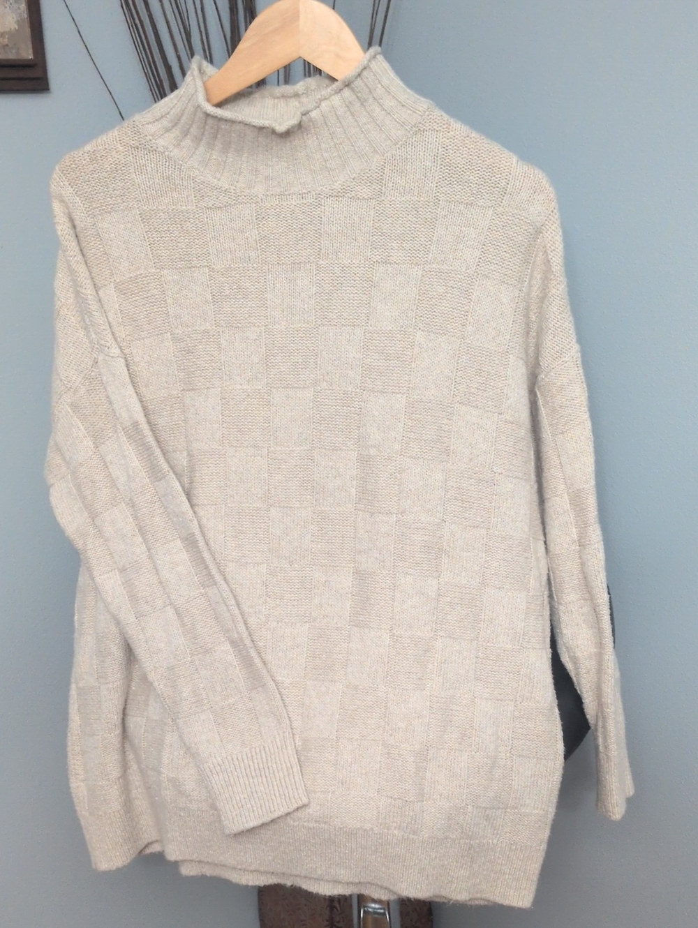 Abound Cream Checkerboard Turtleneck Sweater